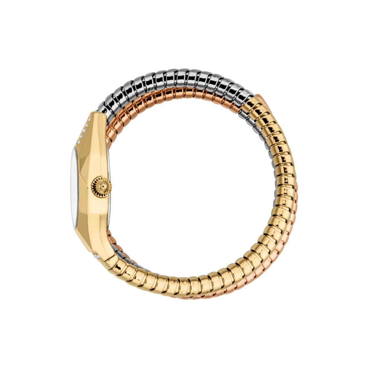 Gold and silver beaded ring on a white background