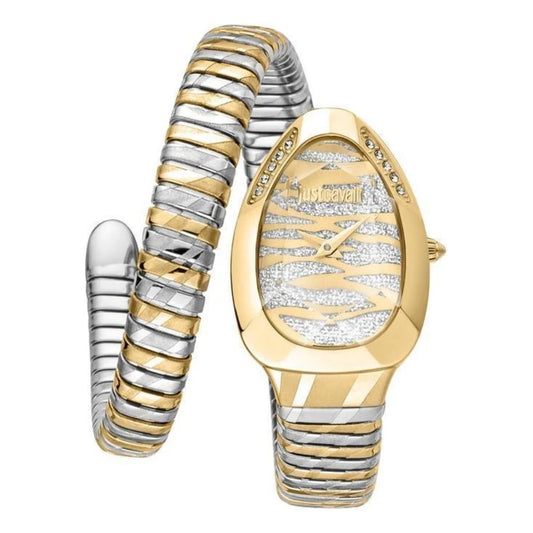 Gold and silver watch with a matching bracelet on a white background