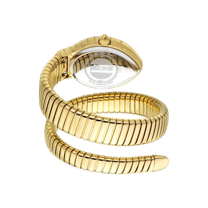 Gold snake-shaped watch on a white background