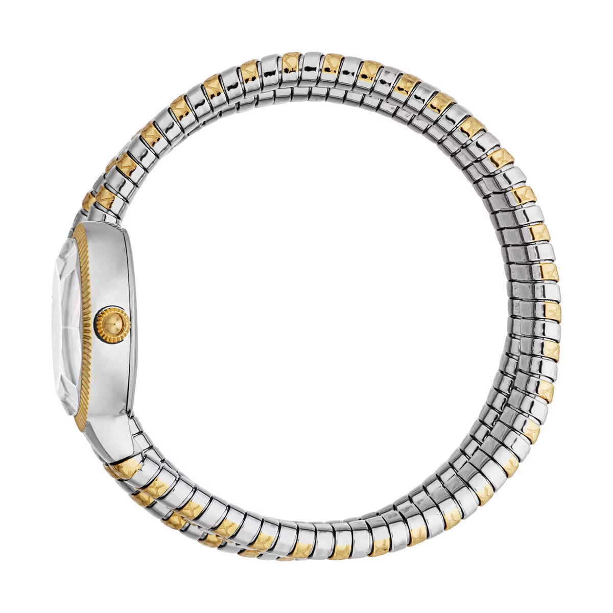 Two-tone metal bracelet on a white background