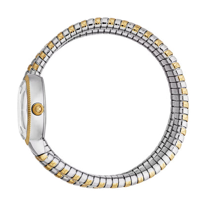 Two-tone metal bracelet on a white background