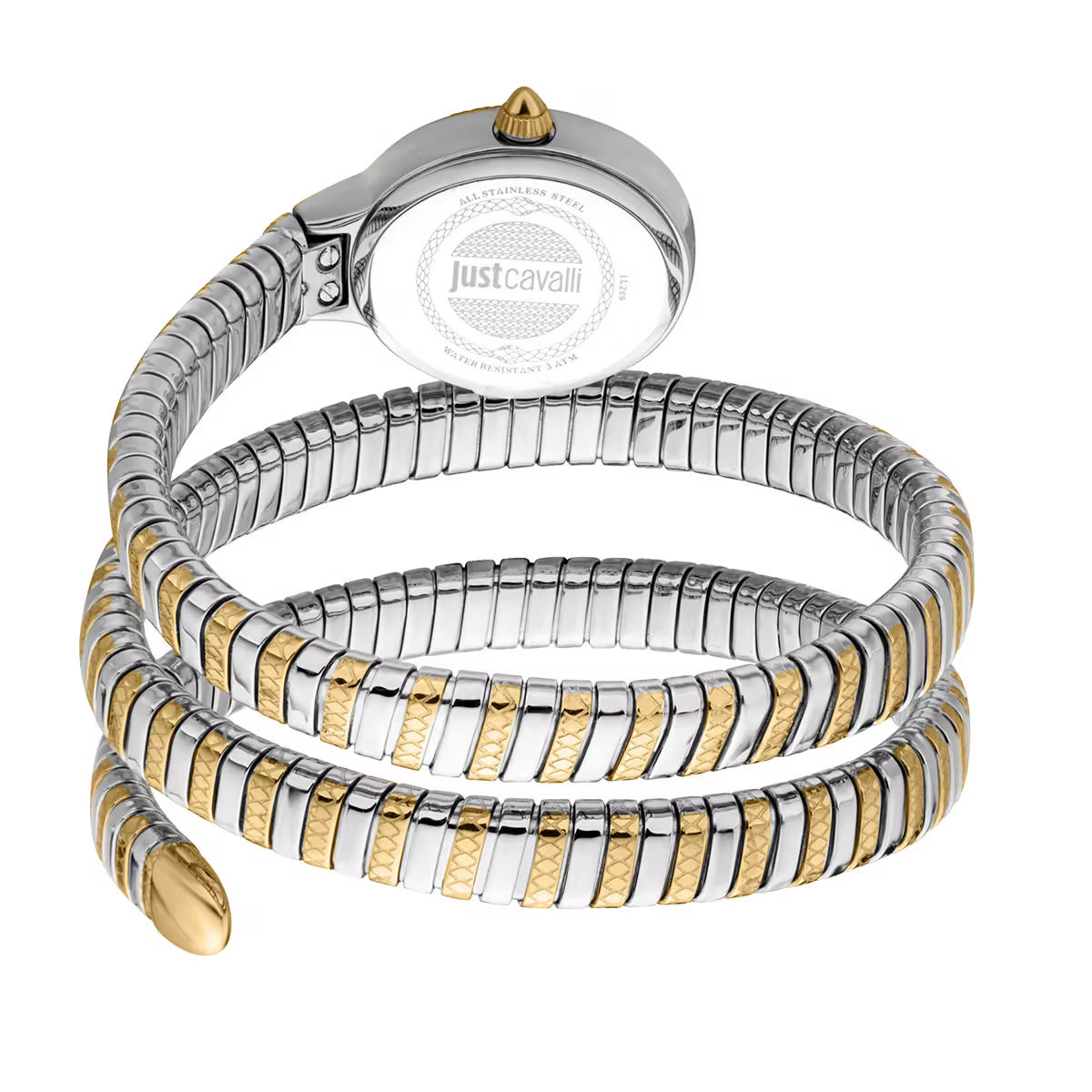 Two-layered bracelet with silver and gold tones on a white background