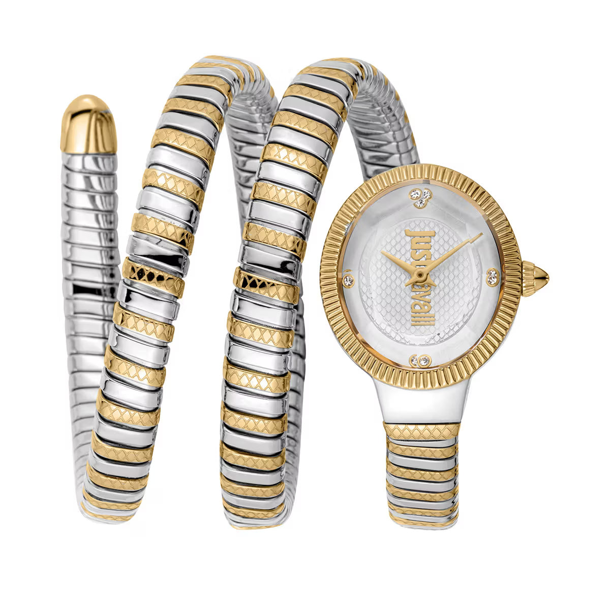 Gold and silver watch and bracelet set on a white background