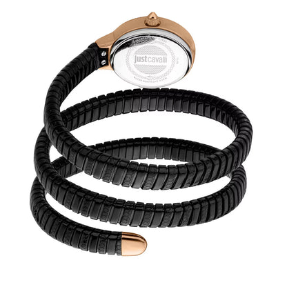 Black braided bracelet with rose gold accents on a white background