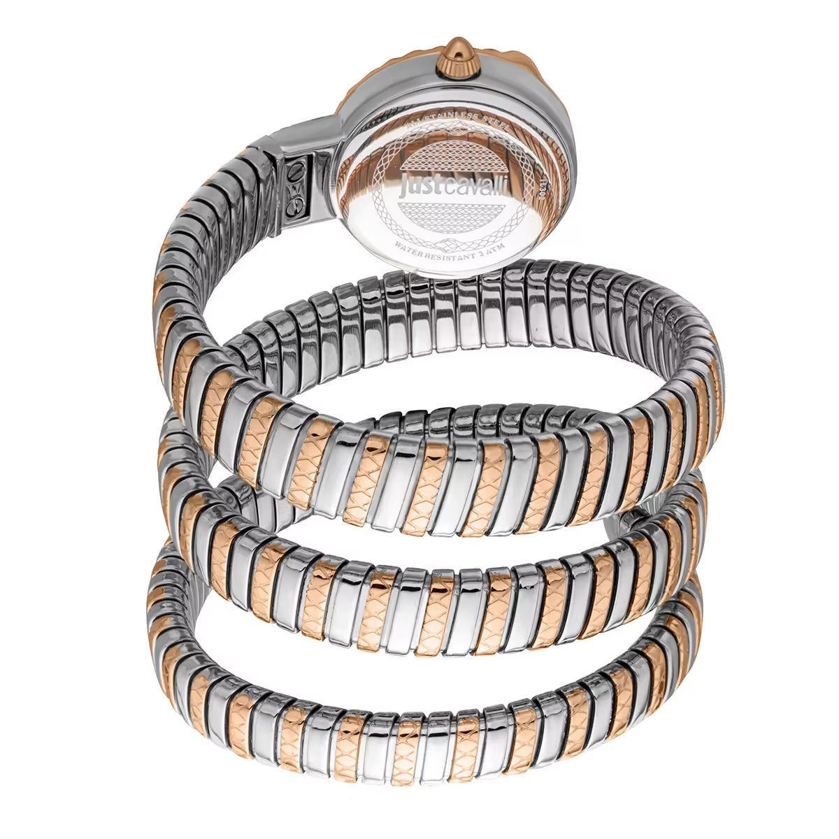 Two-layered bracelet with silver and rose gold tones on a white background