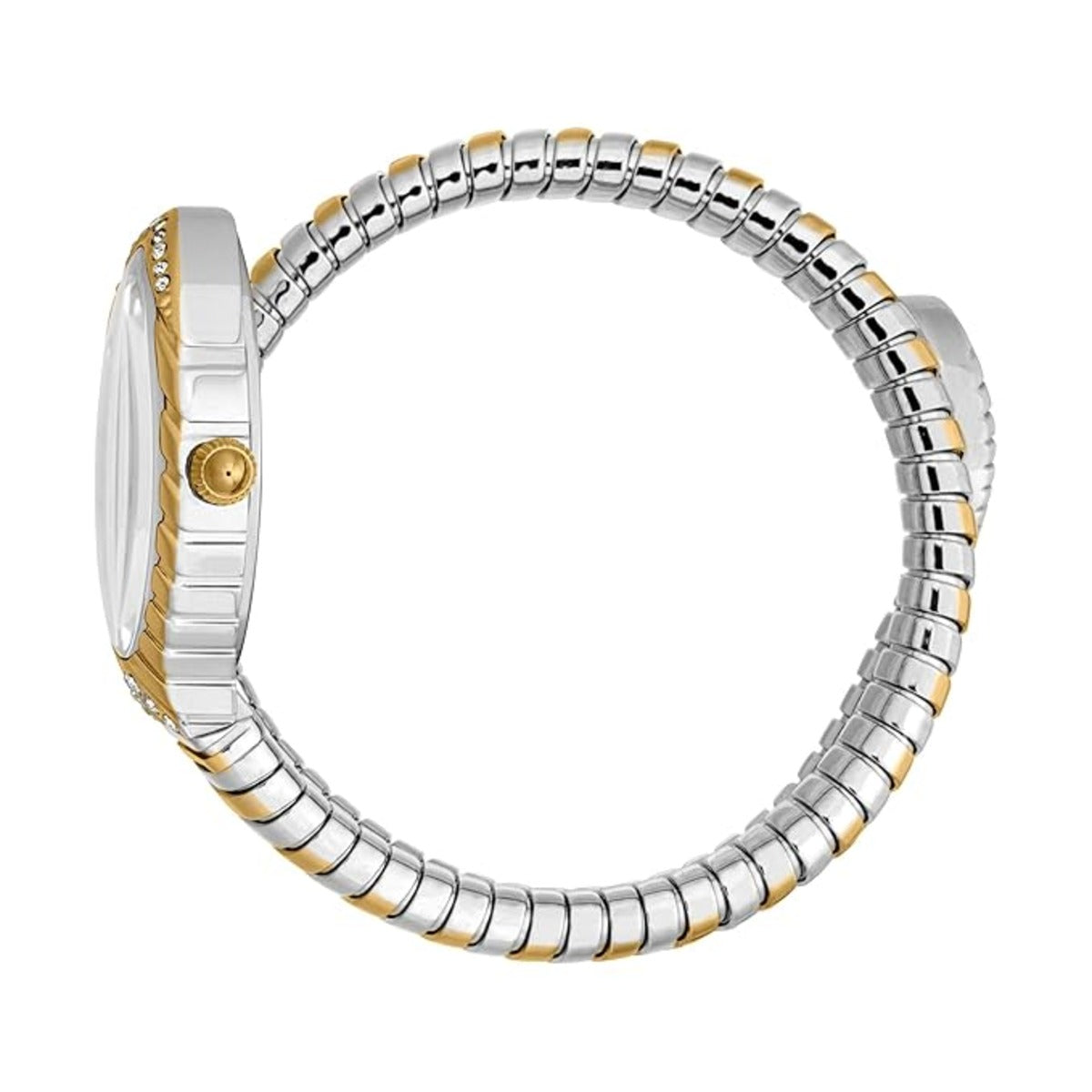 Silver and gold watch on a white background