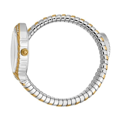 Silver and gold watch on a white background