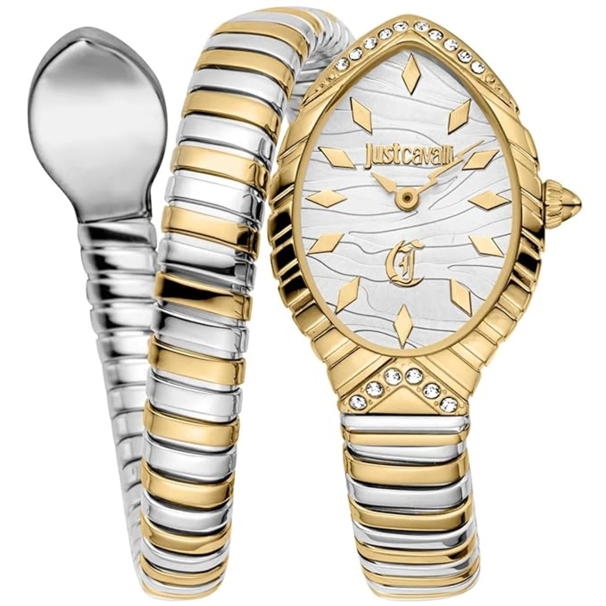 Gold and silver watch with a spoon on a white background