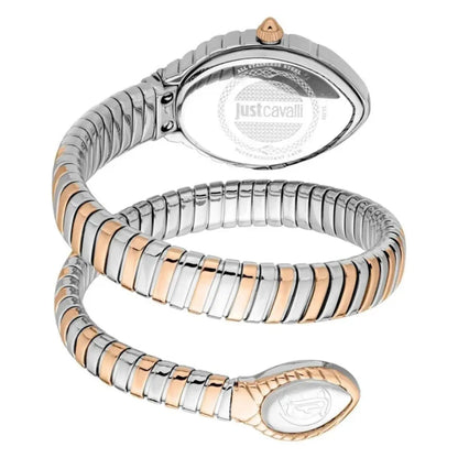 Two-tone watch with silver and rose gold design on a white background