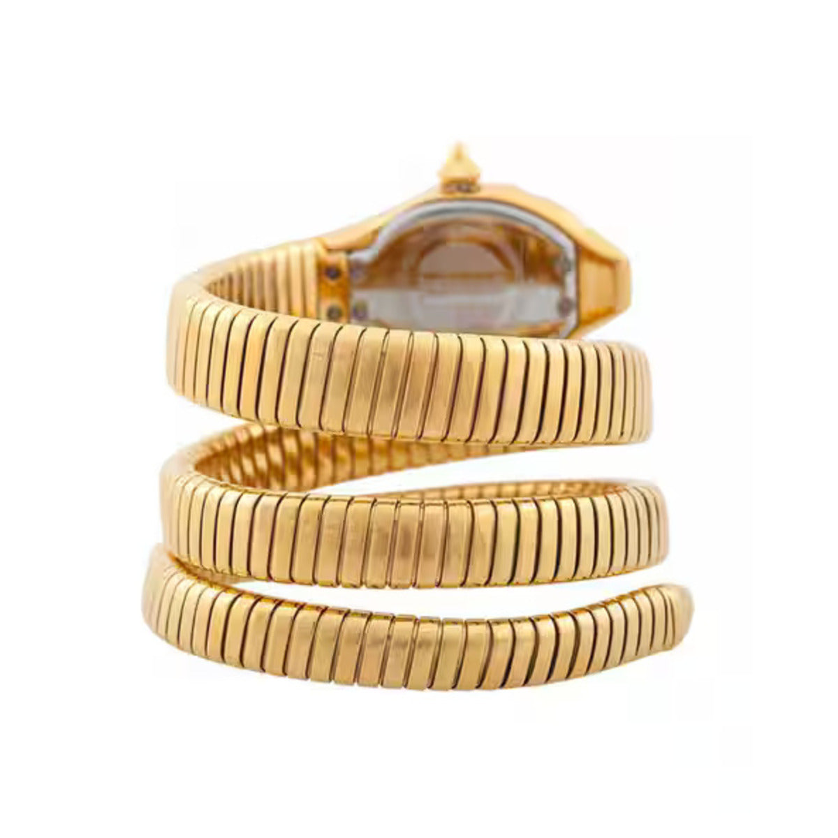 Gold spiral watch on a white background