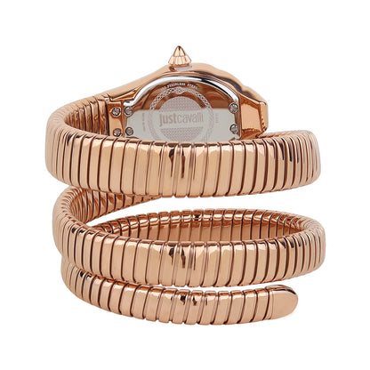 Rose gold bracelet with 'Just Cavalli' branding on a white background