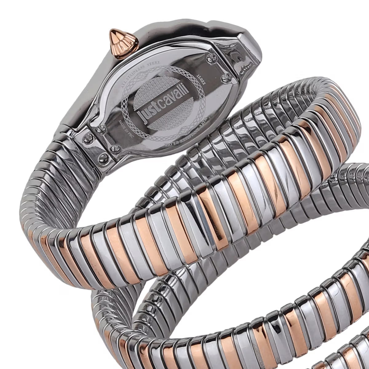 Luxury watch with a unique band design on a white background