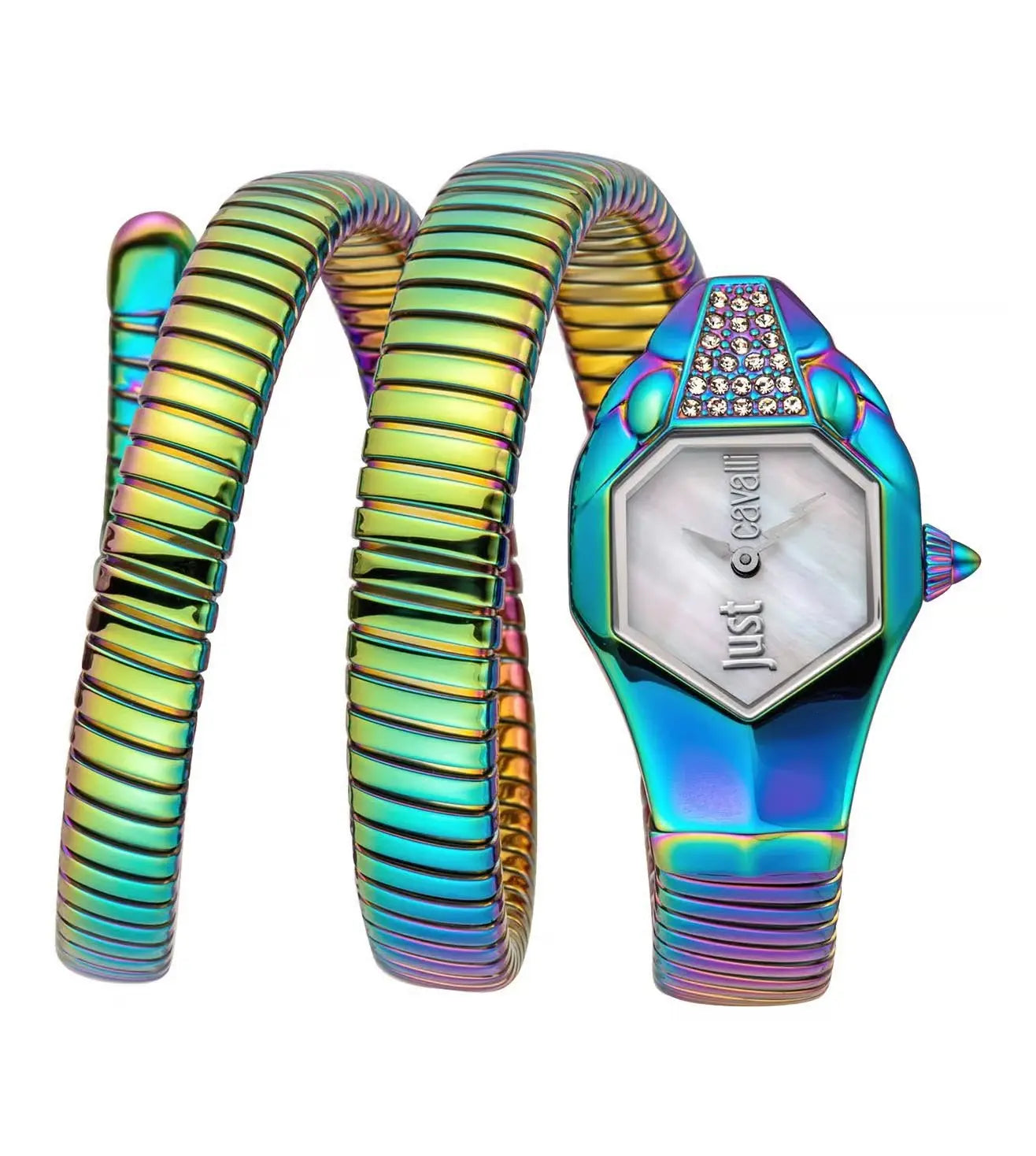 Multicolored watch with a unique design on a white background