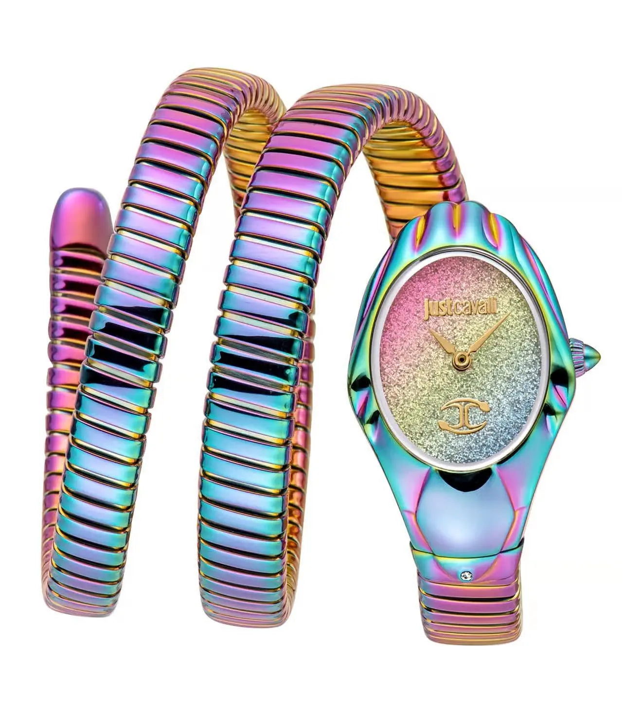 Multicolored watch with a unique design on a white background