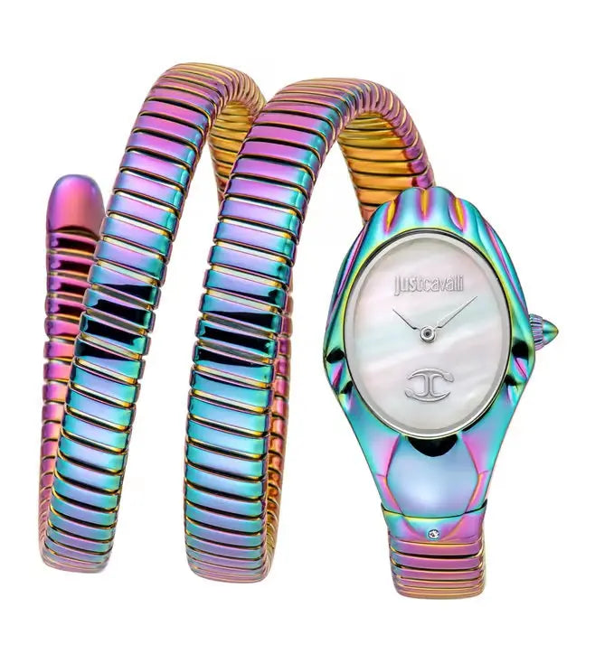 Multicolored watch with a unique design on a white background