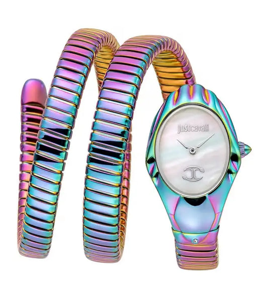 Multicolored watch with a unique design on a white background