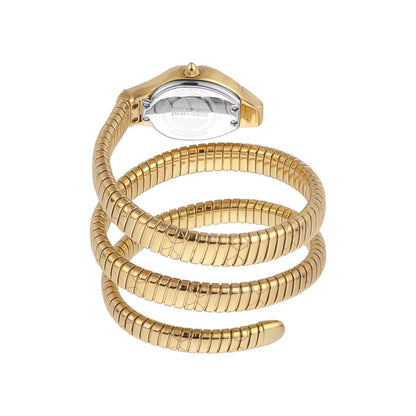 Gold snake-shaped bracelet on a white background