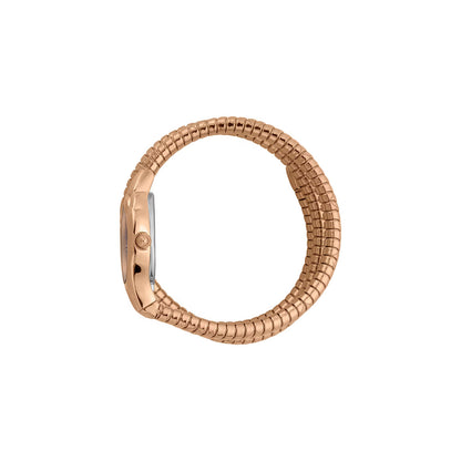 Rose gold watch strap on a white background