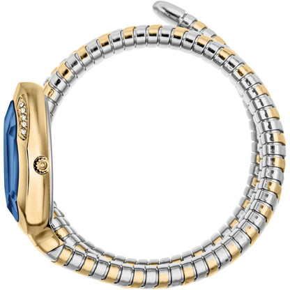 Two-tone bracelet with blue gemstone on a white background