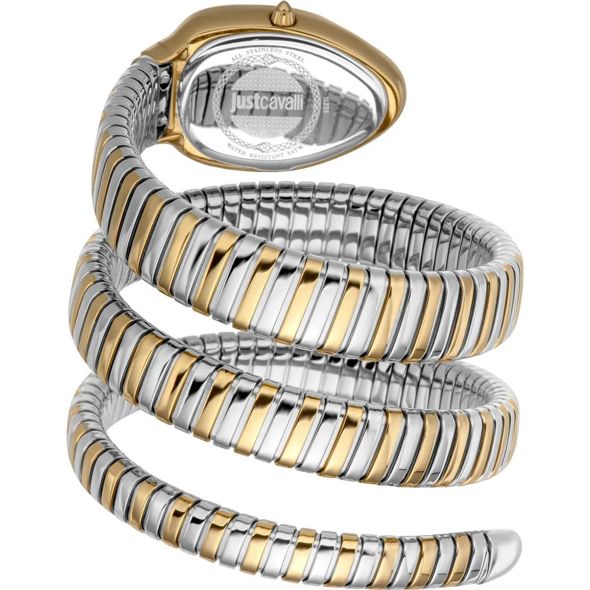 Just Cavalli watch with a snake-like design on a white background