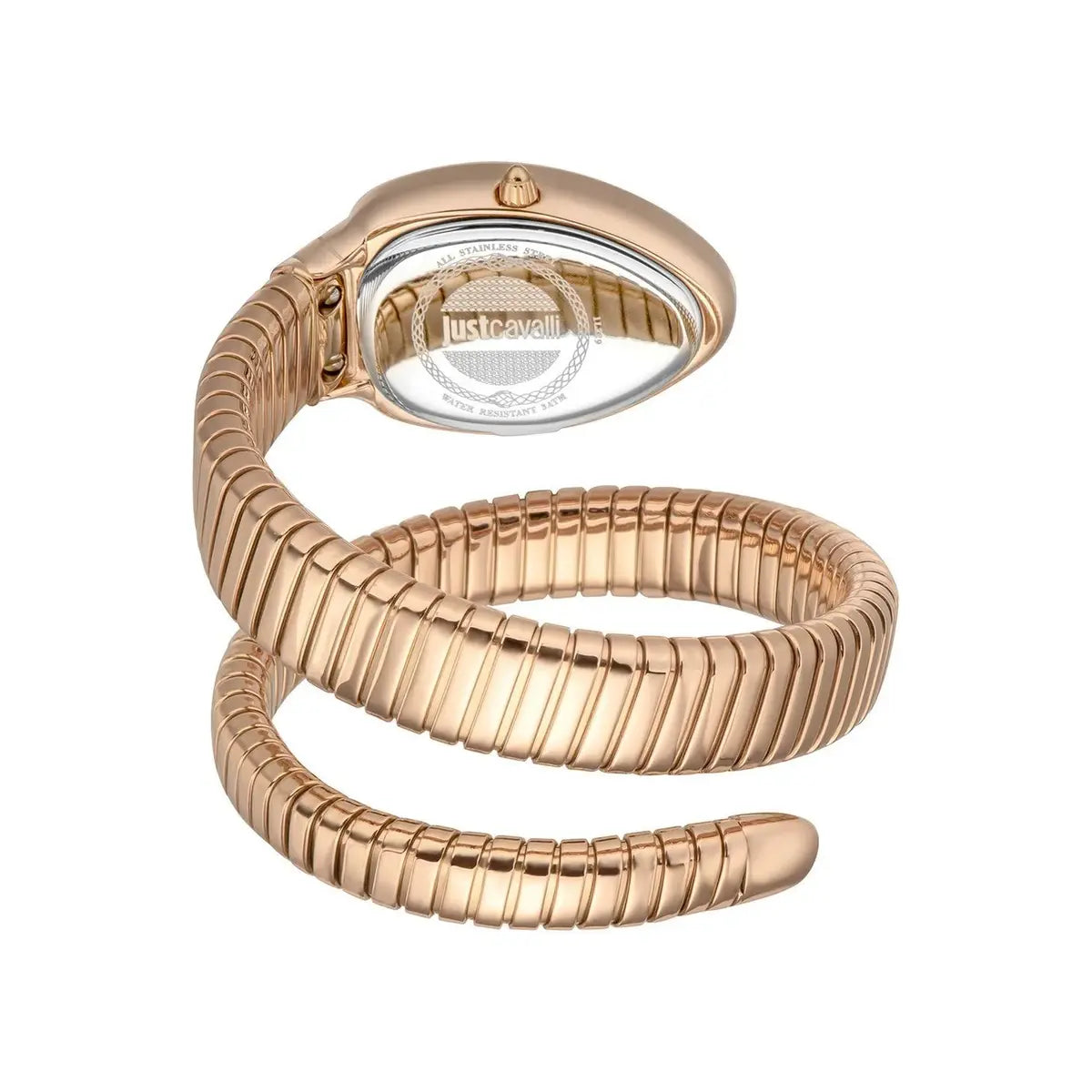 Rose gold watch with a unique design on a white background