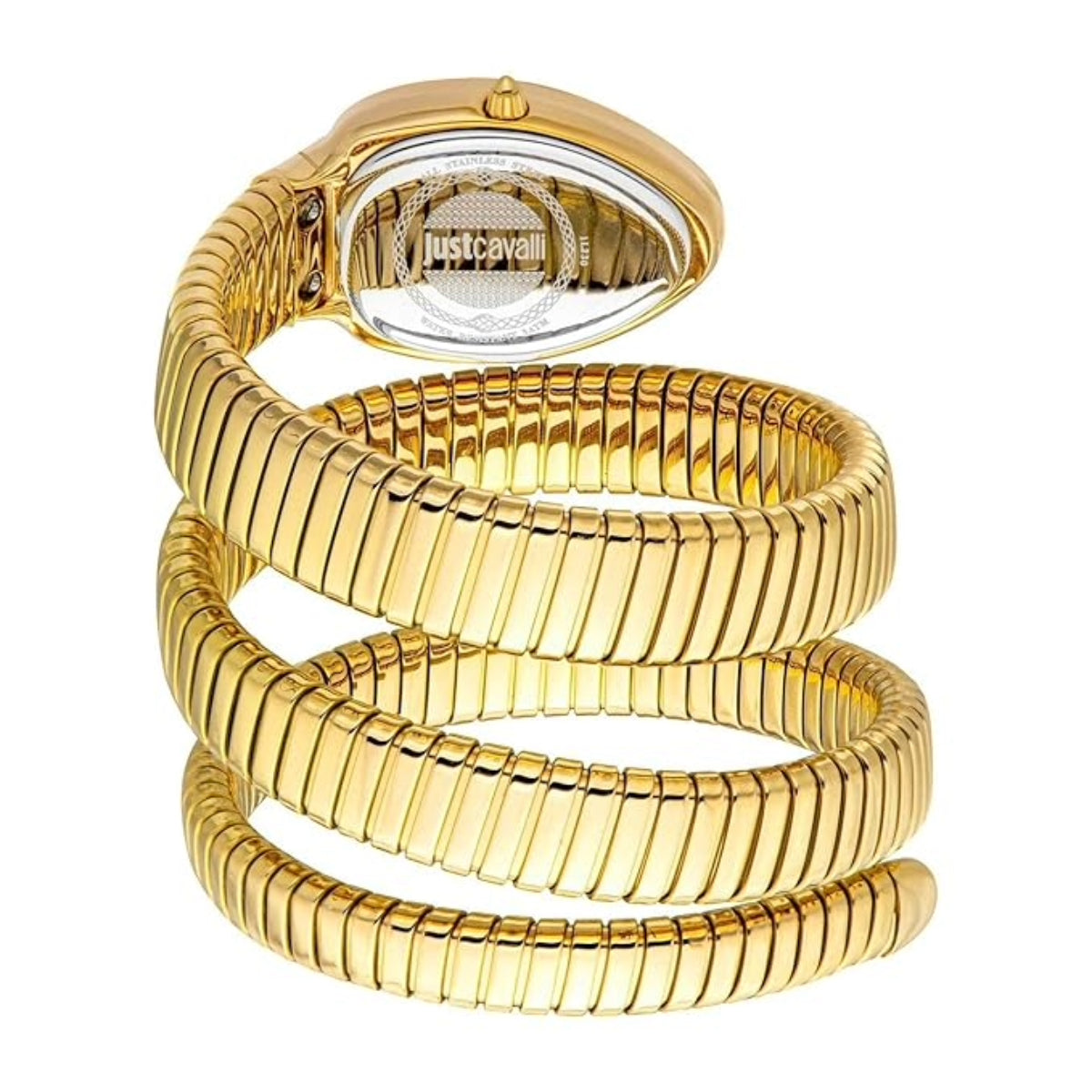 Gold snake-shaped watch on a white background