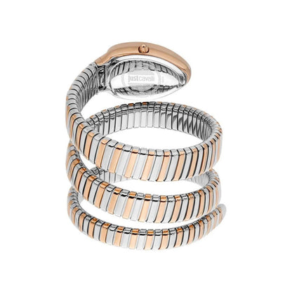 Two-layered bracelet with rose gold and silver design on a white background