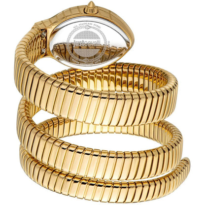 Gold snake-shaped bracelet on a white background