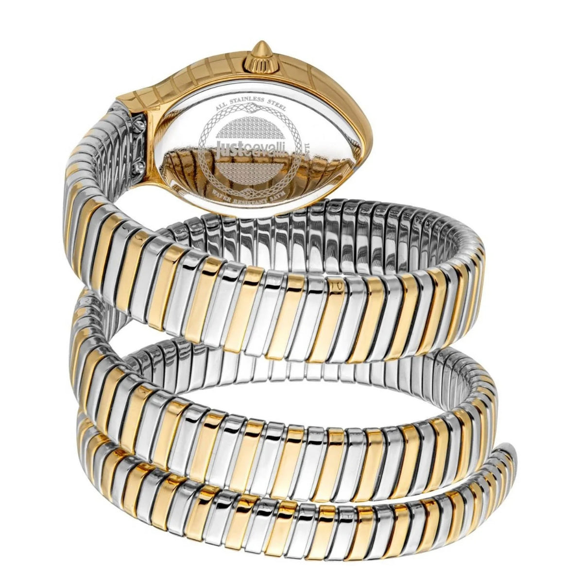 Two-toned watch with gold and silver band on a white background