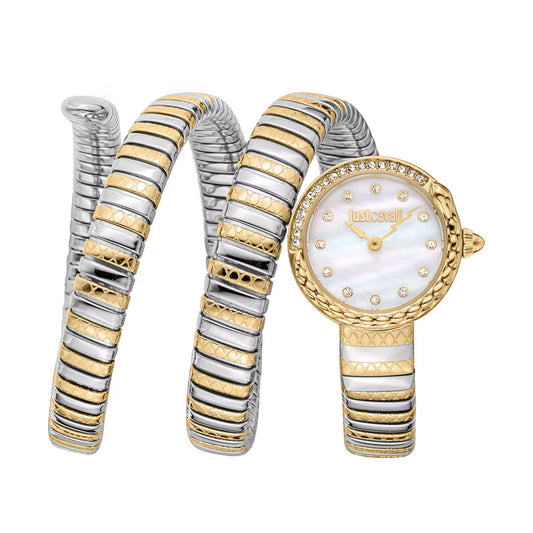 Gold and silver watch with matching bracelet on a white background