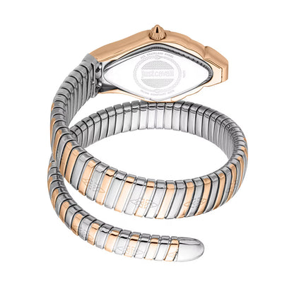 Two-tone watch with rose gold and silver band on a white background