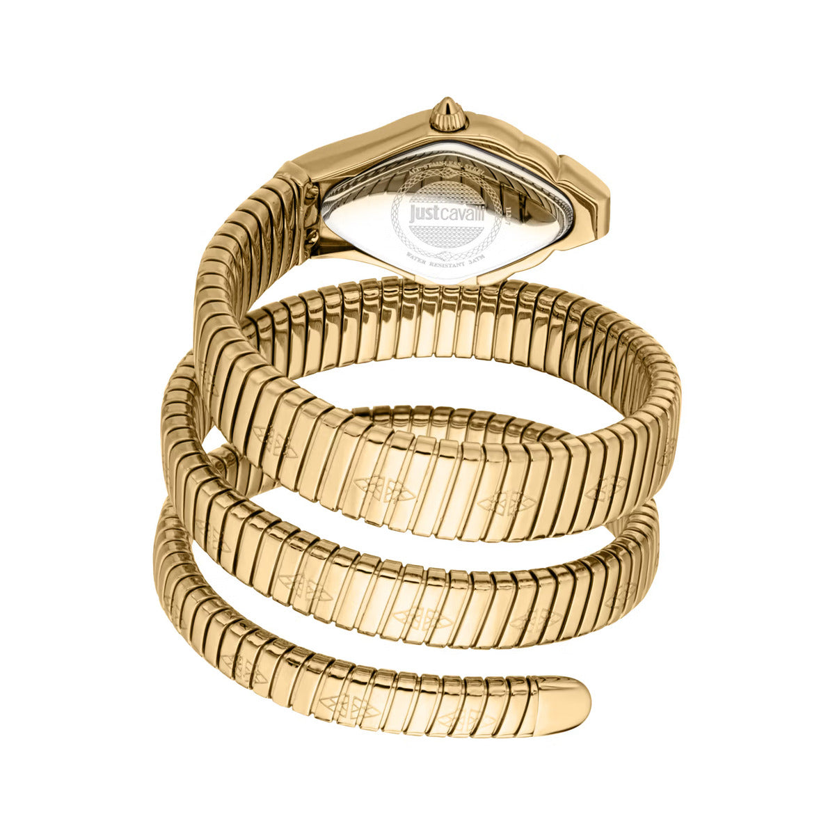 Gold snake-shaped bracelet on a white background