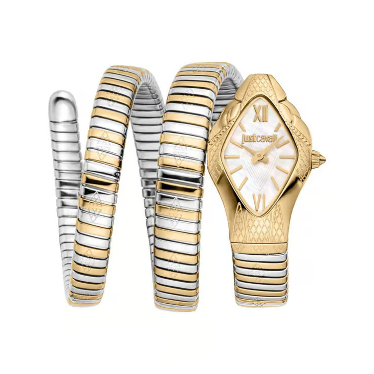 Gold and silver watch and bracelet set on a white background