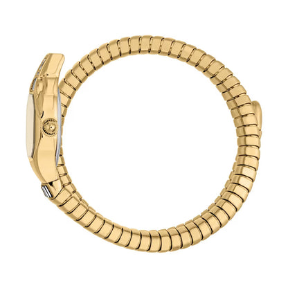Gold watch strap on a white background