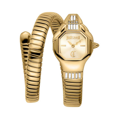 Gold watch with textured band on a white background