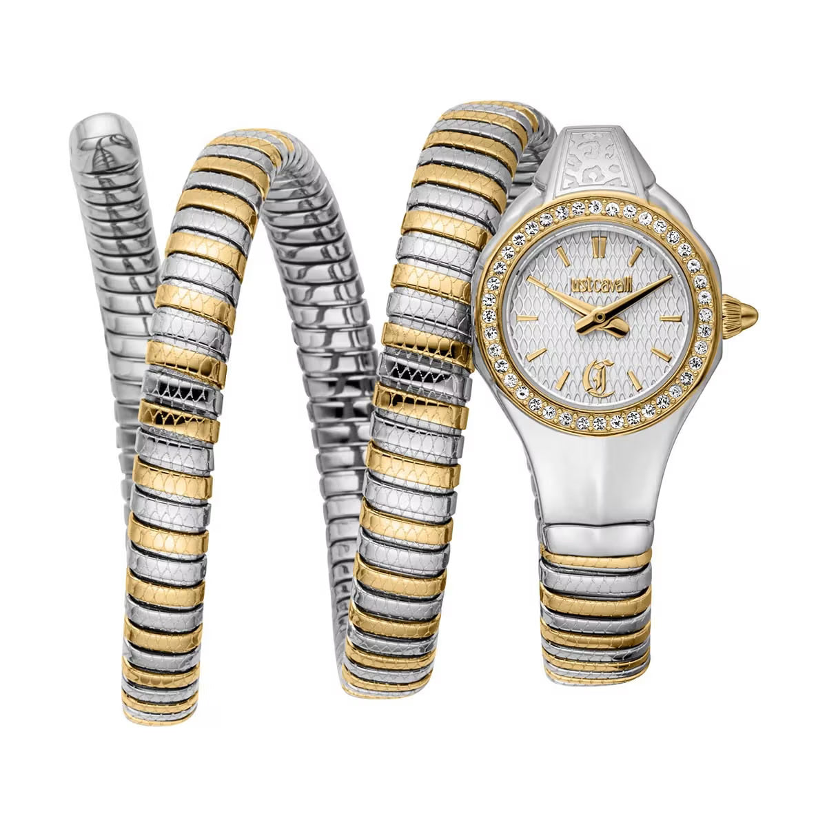 Silver and gold watch with matching bracelet on a white background