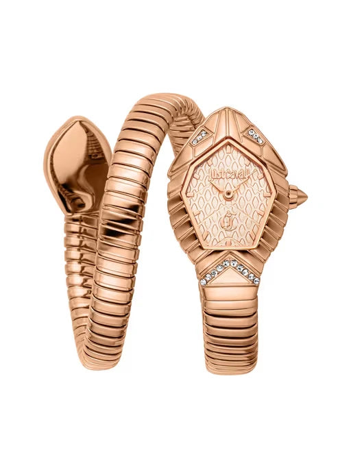 A rose gold analog Just Cavalli Speranza watch with a dial and a coiled band design.