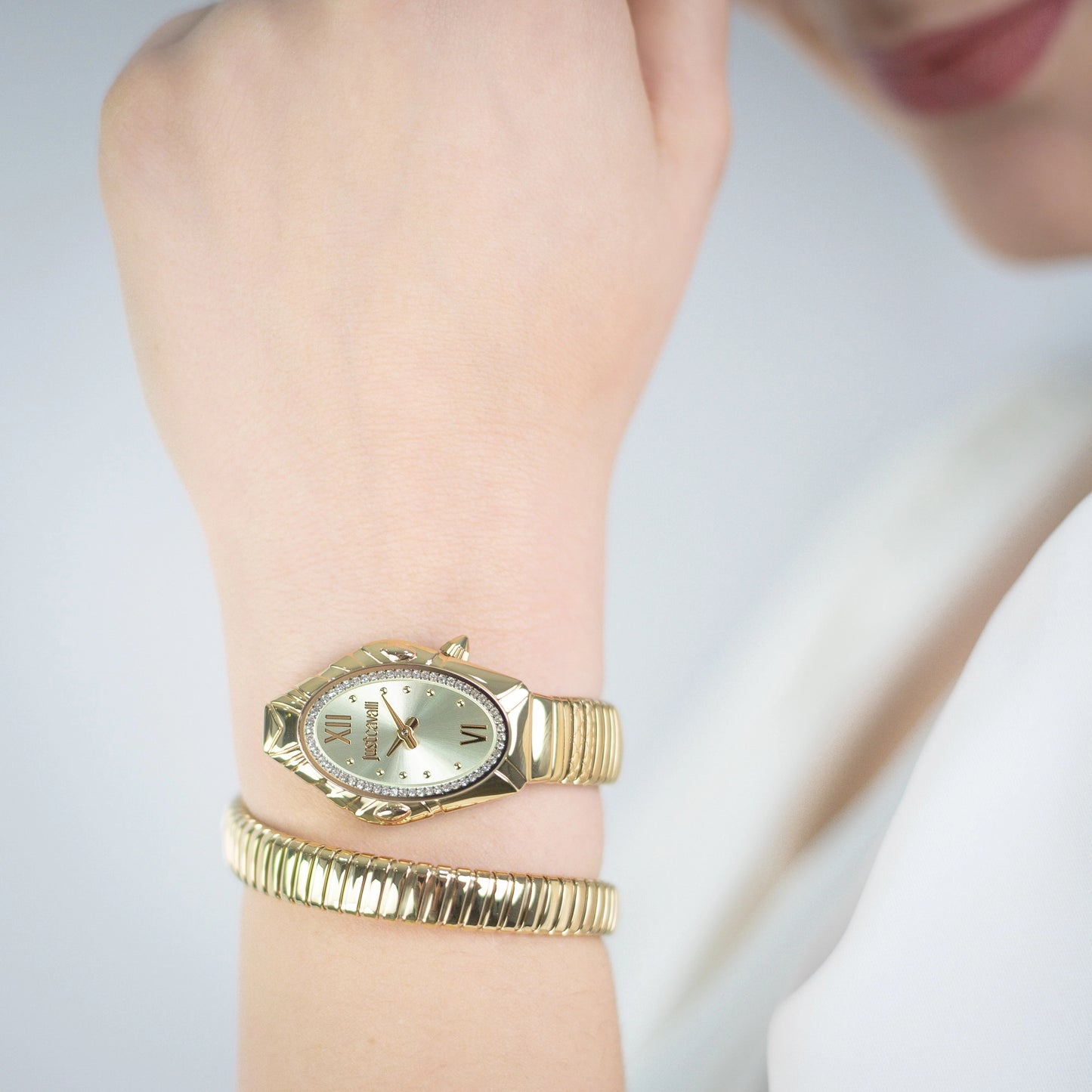 Just Cavalli Lirica Champagne Dial Stainless Steel Analogue Watch For Women - JC1L357M0025