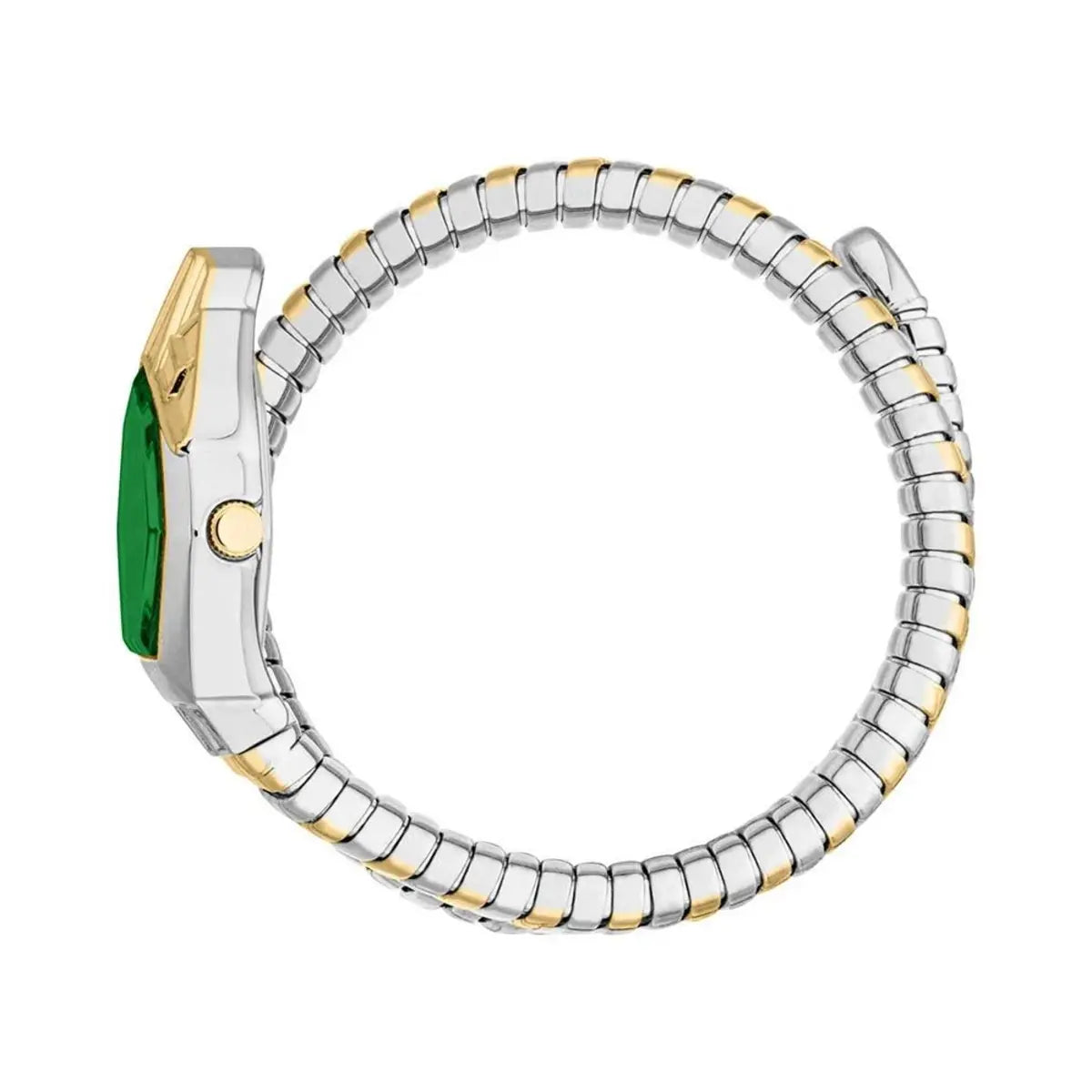 Two-tone watch with a green face on a white background