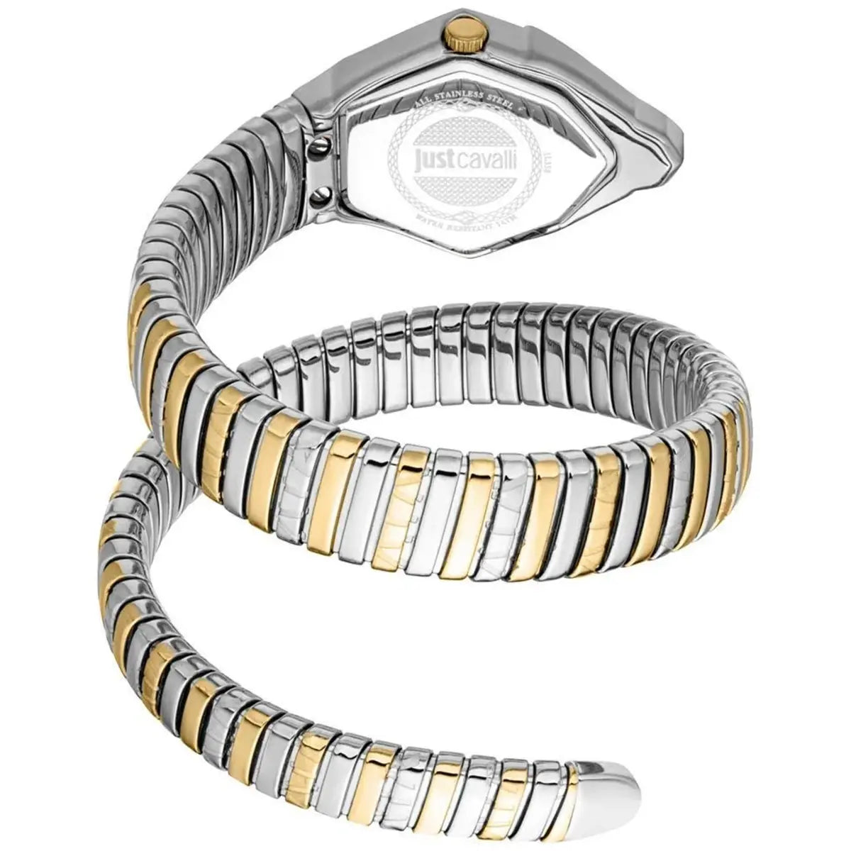 Two-tone watch with silver and gold band on a white background