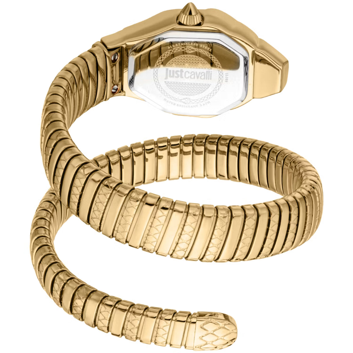 Gold snake-shaped bracelet on a white background