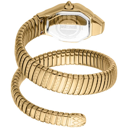 Gold snake-shaped bracelet on a white background