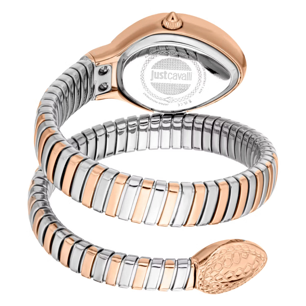 Two-tone watch with rose gold and silver band on a white background
