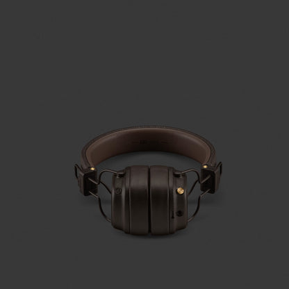 Brown headphones on a dark gray background