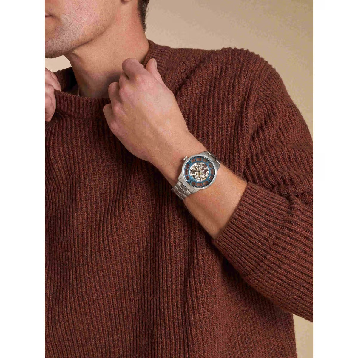 Fossil Towns Automatic Blue Dial Analog Stainless Steel Men Watch ME3260