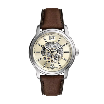 Fossil Heritage Automatic Cream Dial Analog Leather Strap Men Watch ME3264