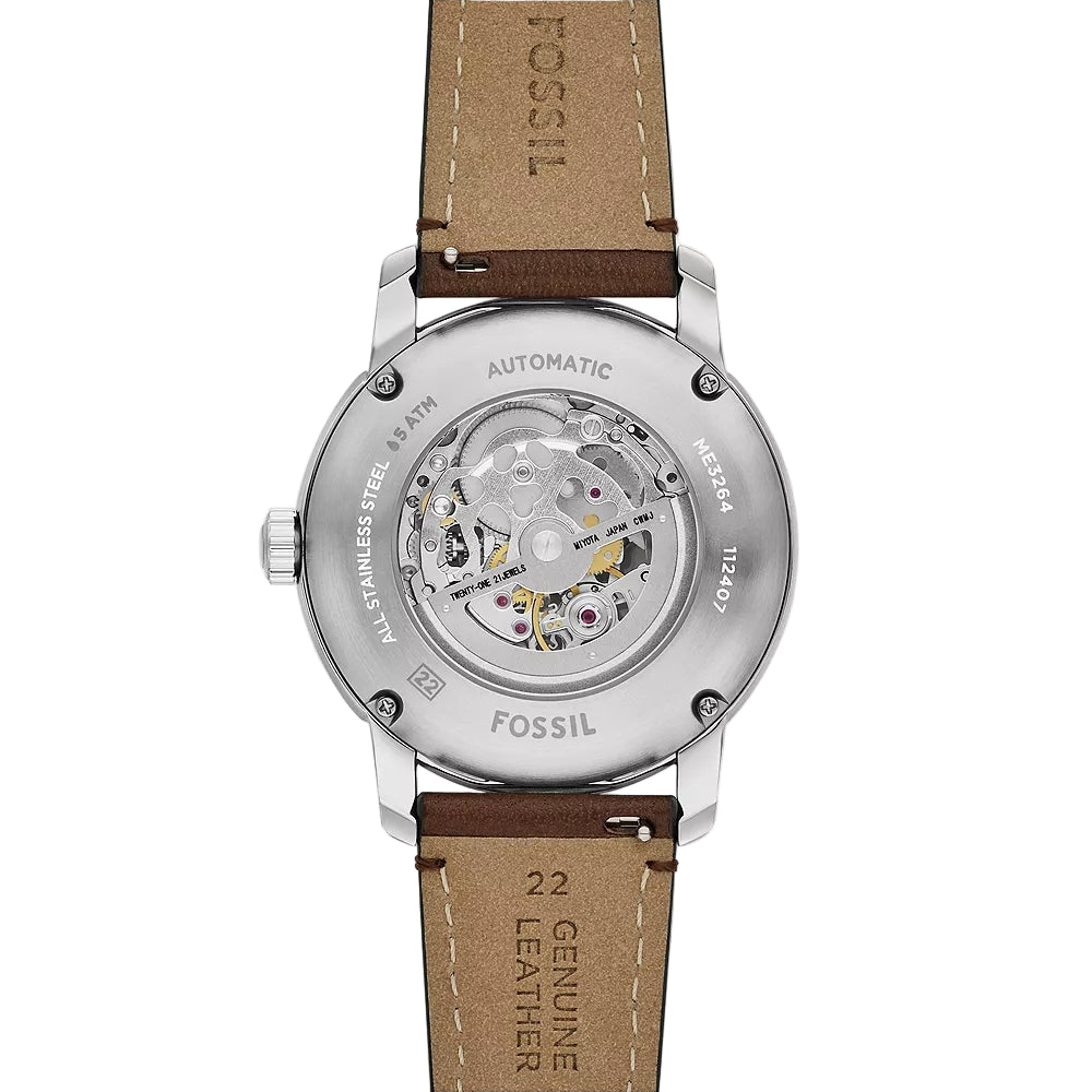 Fossil Heritage Automatic Cream Dial Analog Leather Strap Men Watch ME3264