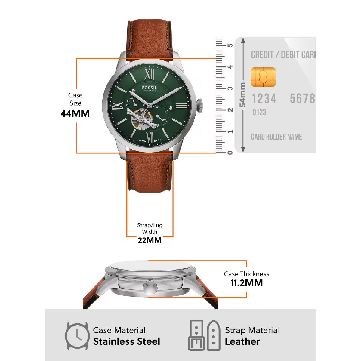 Fossil Townsman Green Dial Automatic Multifunction Men's Watch ME3265