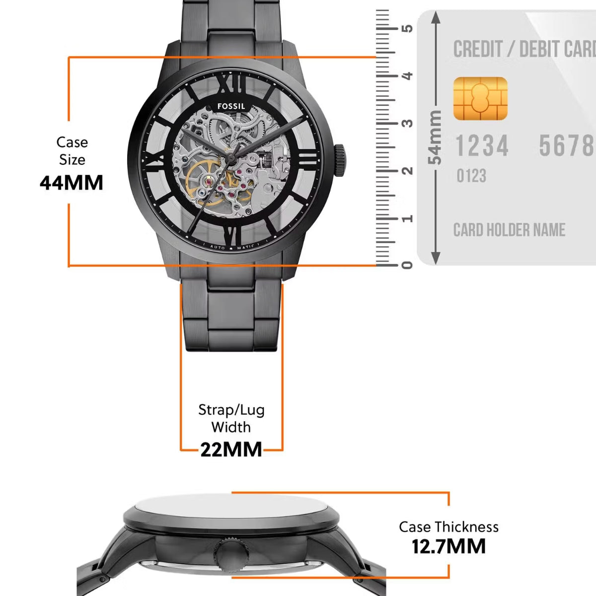 Fossil Townsman Automatic Clear Dial Analog Stainless Steel Men Watch ME3268