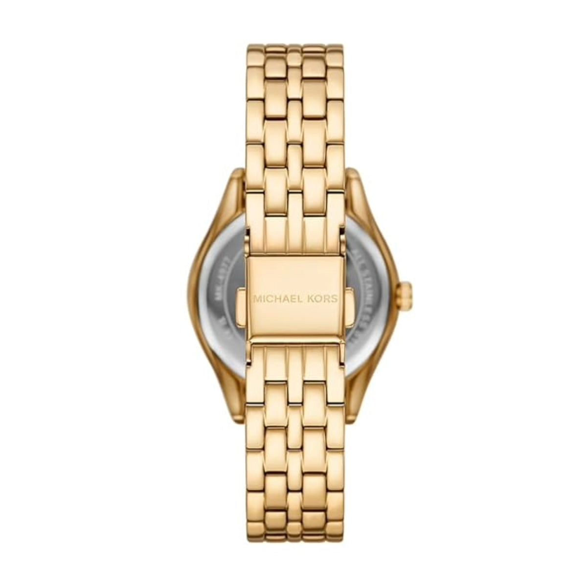Gold watch with a visible brand logo on a white background